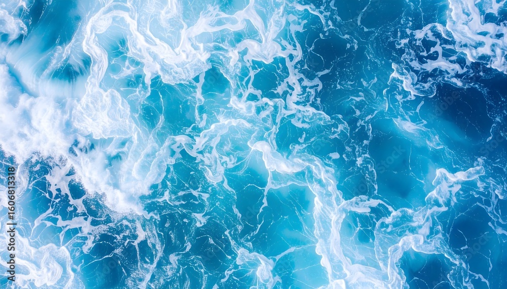 Naklejka premium Aerial view of turquoise ocean water with white foam patterns creating abstract designs