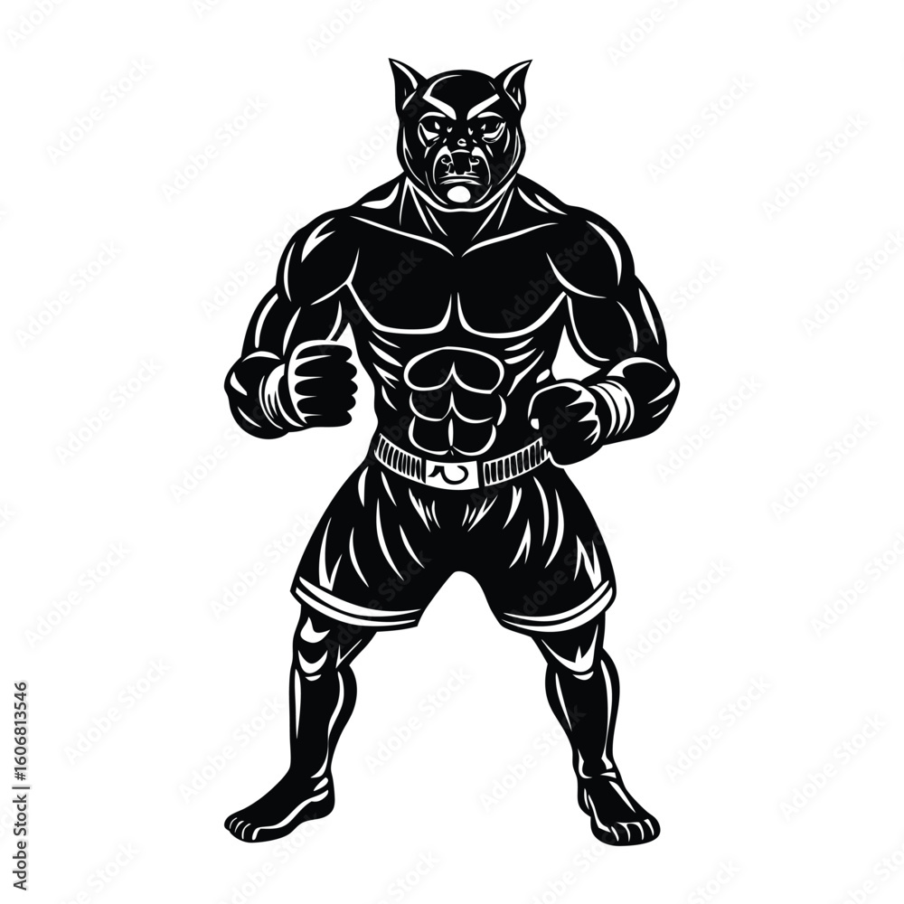 Fototapeta premium Vector a boxer stand with pose vector silhouette on white background