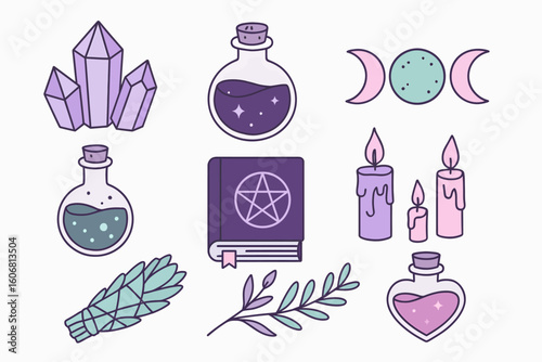 Mystical Crystal and Witchcraft Object Vector Set – Magical Aesthetic Icons