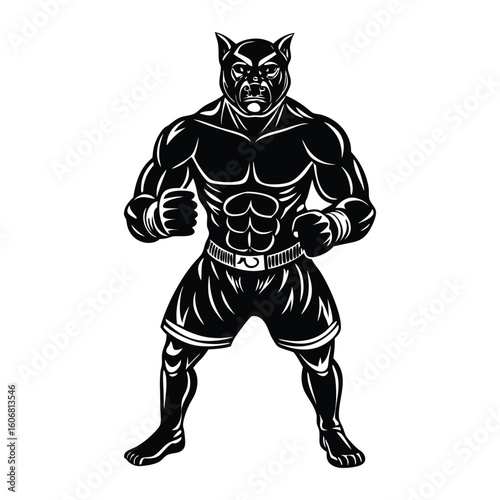 Vector a boxer stand with pose vector silhouette on white background