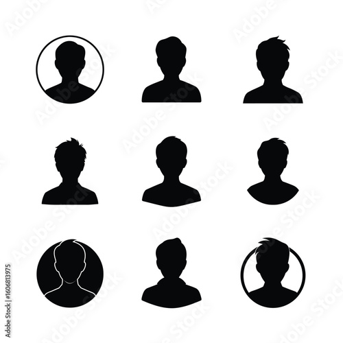 Male User Profile Avatar Silhouette Icon Set