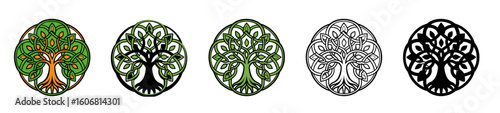 Tree of life vector illustration pack in traditional Celtic  and Druid patterns and colors