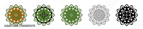 Floral mandala in traditional  Celtic colors  and monochrome designs, vector set 