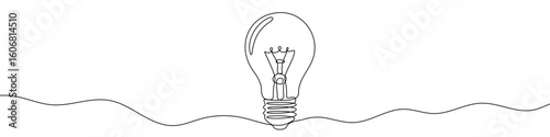 Light bulb in one line art style. Light bulb drawing with editable black stroke on white background. Vector illustration.