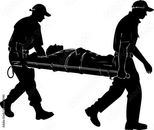 Emergency Medical Responders Carrying Stretcher Silhouette