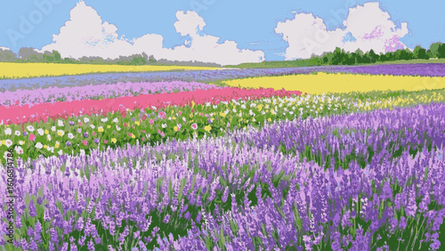Velvet Bloom Lavender field view isolated watercolor vector illustration svg