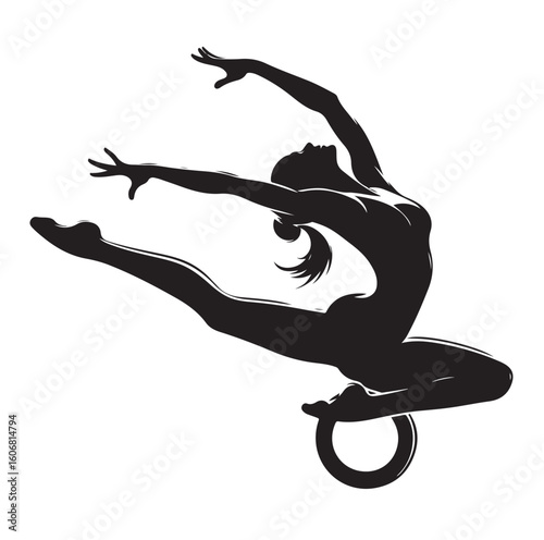 Gymnastics female competing on balance beam silhouette vector graphics