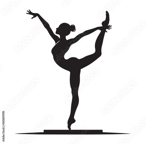 Gymnastics female competing on balance beam silhouette vector graphics