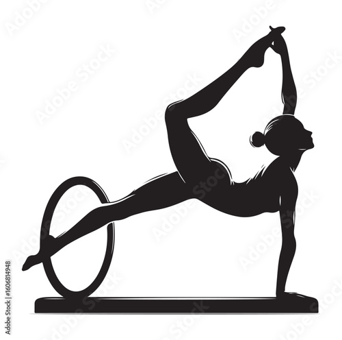 Gymnastics female competing on balance beam silhouette vector graphics
