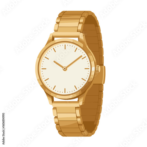 a watch with a gold bracelet and a simple dial, highlighted on a transparent background.