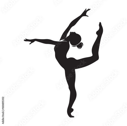 Gymnastics female competing on balance beam silhouette vector graphics