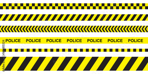 Caution yellow line. Warning ribbon, construction or police barrier sign