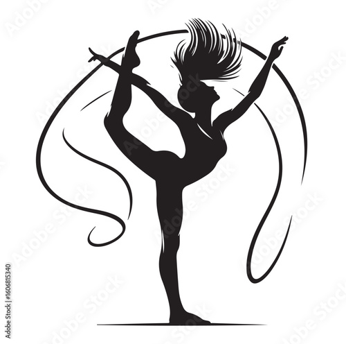 Gymnastics female competing on balance beam silhouette vector graphics