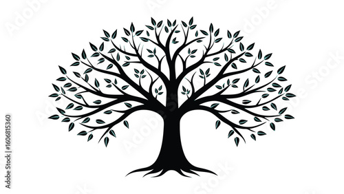 Vector silhouette of a tree with roots and branches symbolizing nature and growth
