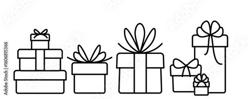 Gift box icon. Present giftbox outline, bonus gift box or holiday package vector illustration