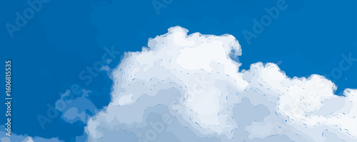 Blue sky with white clouds, summer cloudy clear sky background, heaven watercolor imitation