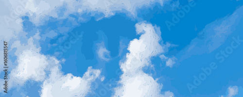 Blue sky with white clouds, summer cloudy clear sky background, heaven watercolor imitation