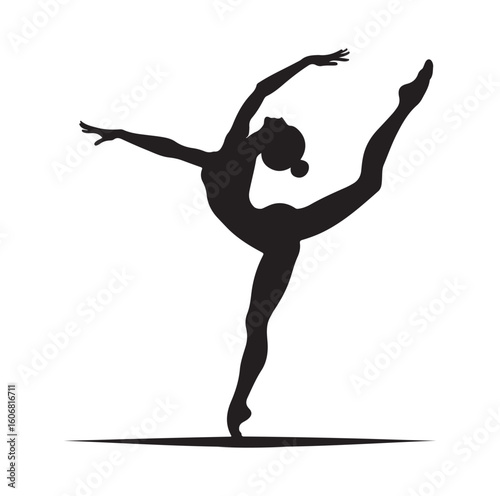 Gymnastics female competing on balance beam silhouette vector graphics