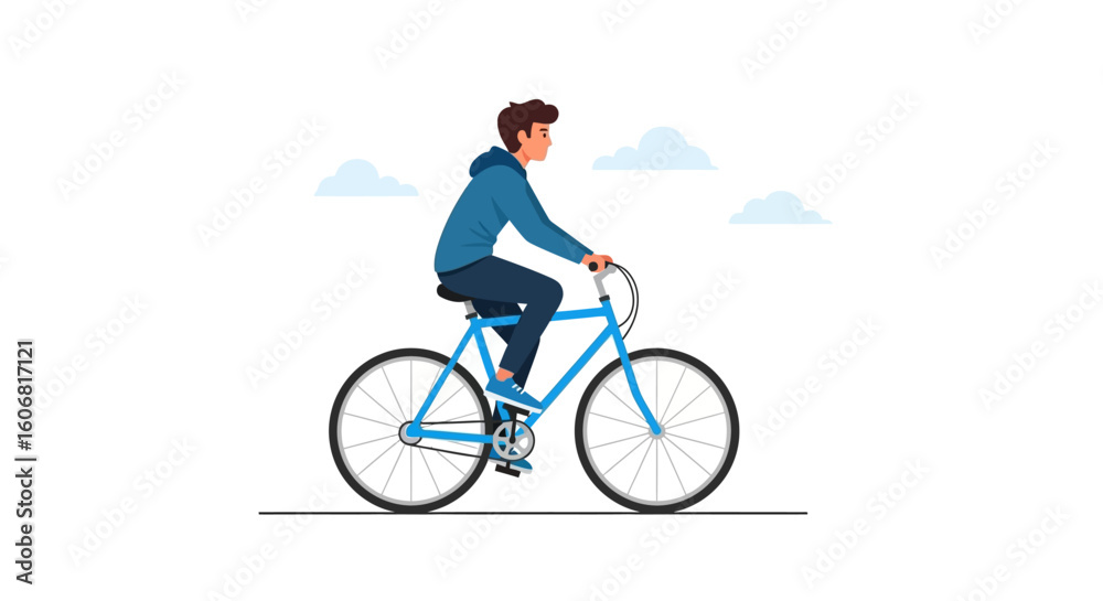 Fototapeta premium man riding a blue bicycle, isolated
