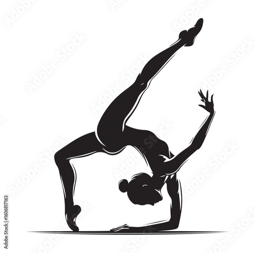 Gymnastics female competing on balance beam silhouette vector graphics