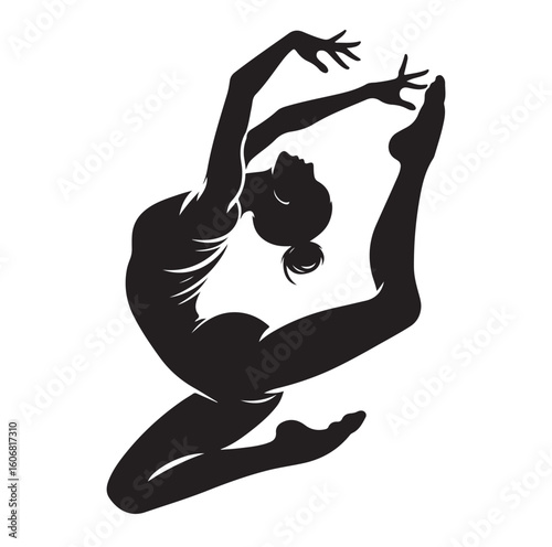 Gymnastics female competing on balance beam silhouette vector graphics