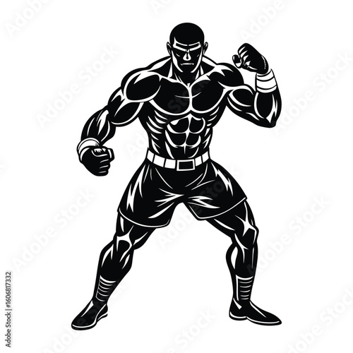 Vector a boxer stand with pose vector silhouette on white background