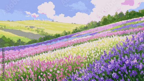 Purple Haze Lavender field view isolated watercolor vector illustration svg