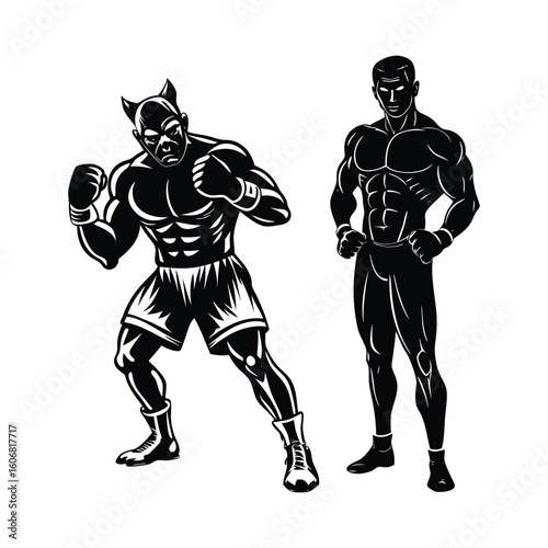 Vector a boxer stand with pose vector silhouette on white background