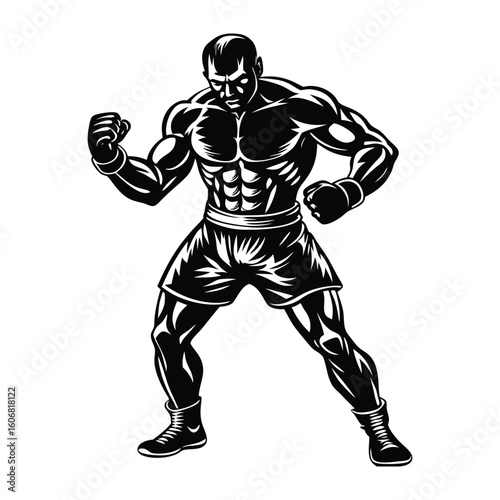 Vector a boxer stand with pose vector silhouette on white background