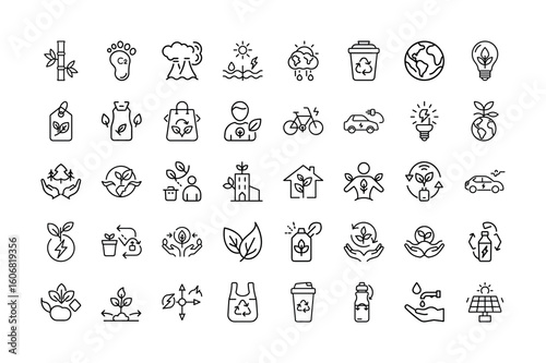 Eco Friendly and Sustainability Icon Set for Green Living and Environmental Awareness