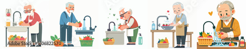 vector character of grandfather washing fruit
