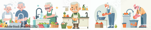 vector character of grandfather washing fruit