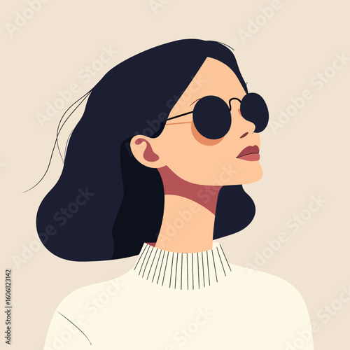 Stylish female upper body character. flat design style minimal vector illustration.