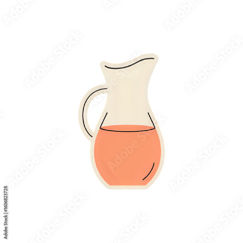 Illustration of a cream colored pitcher filled with a peach colored liquid drink