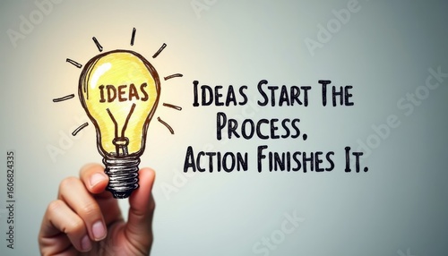 Creative Light Bulb with Hand Illustrating Ideas and Action Process