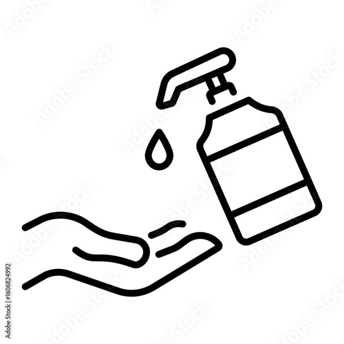 An outline style icon depicting hand sanitizer
