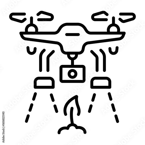 An outline style icon depicting drone spraying