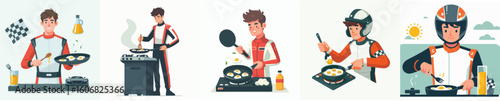 vector character racer cooking egg