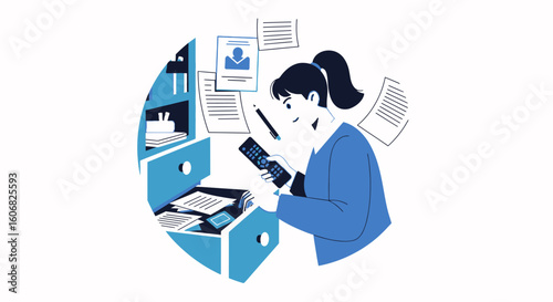 woman searching for documents in office drawer