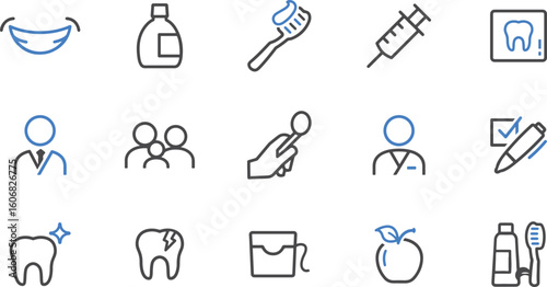 Dental and Oral Hygiene Icon Set – Teeth, Brush, Dentist, Tooth, Mouth, Clean, Hygiene, Health, Care, Smile, Oral, Tools, Paste, Injection, Gums, Medical, Dentist Chair, Checkup

