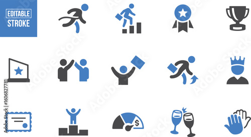 Graduation Celebration Vector Set – Student, Cap, Award, Degree, Success, Ceremony, Graduate, Education, Honor, Trophy, Diploma, Accomplishment, Victory, School, Recognition, Icon

