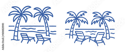 beach chairs and palm trees