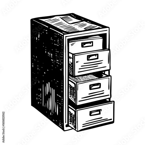 A vintage style illustration showing file cabinet