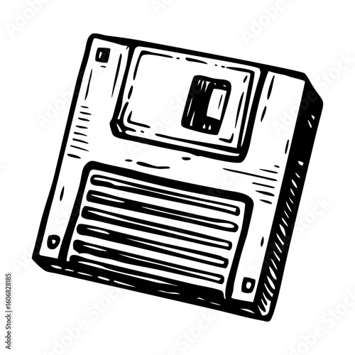 A vintage sketchy style illustration depicting floppy disk