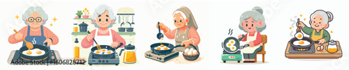 vector character of grandmother cooking eggs