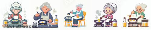vector character of grandmother cooking eggs
