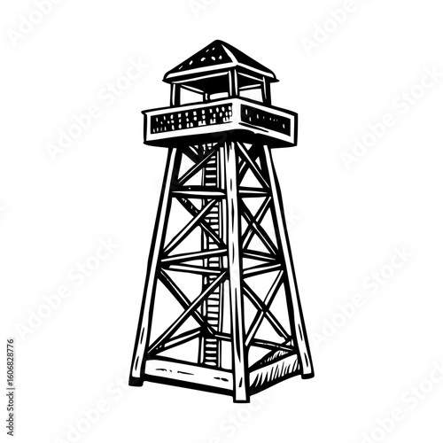 A vintage sketchy style illustration depicting semaphore tower