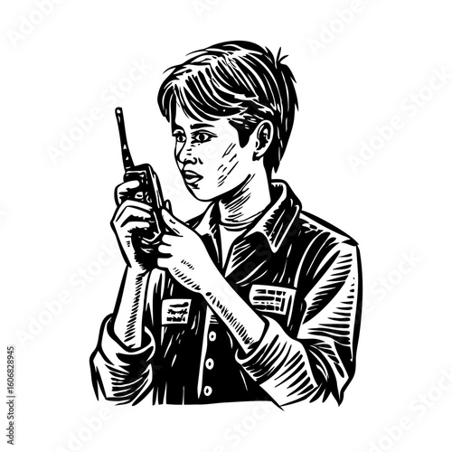 A vintage style illustration showing walkie talkie