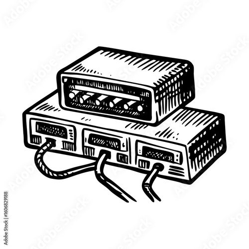 A vintage sketchy style illustration depicting network hub