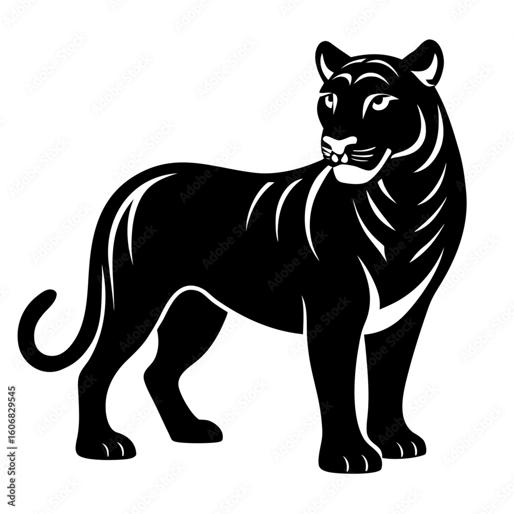 Fototapeta premium Tiger vector clean black silhouette design white background